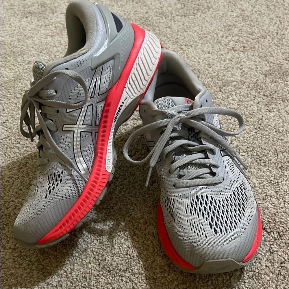 Asics Women's Gray Athletic Running Shoes with Coral Accent